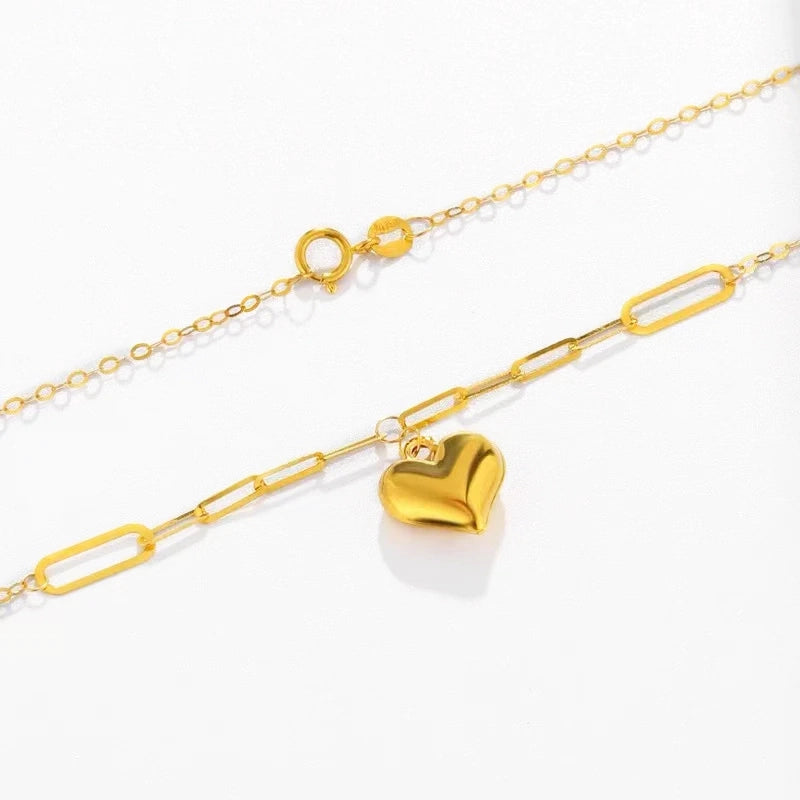 18K Gold Heart Necklace Pure AU750 Clavicle Chain Fine Jewelry Gift for Women